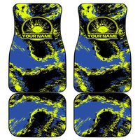 Abstract Blue and Yellow Bowling Ball Strike Design Car Mats with Custom Name Print - Wonder Print Shop