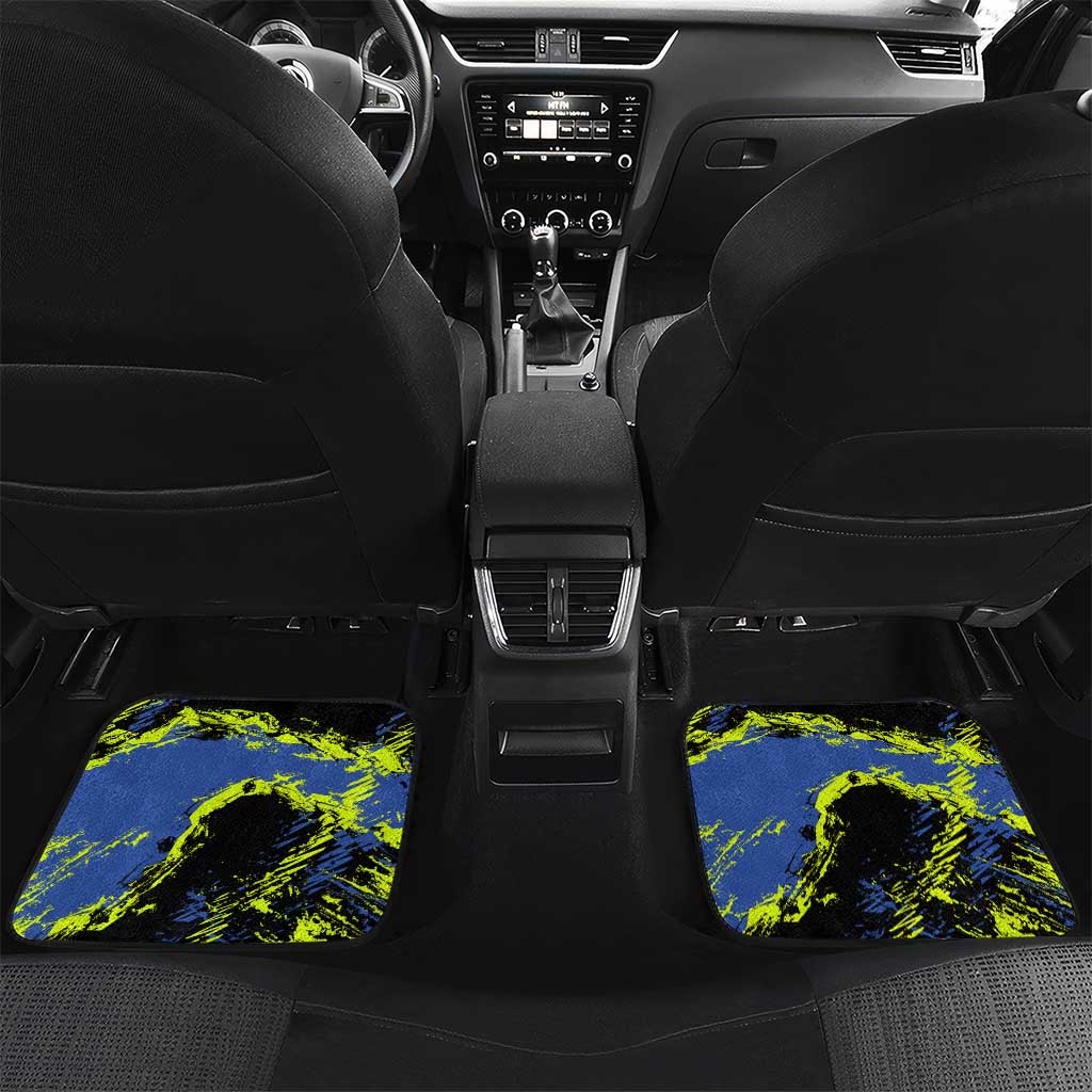 Abstract Blue and Yellow Bowling Ball Strike Design Car Mats with Custom Name Print - Wonder Print Shop