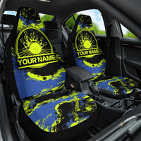 Abstract Blue and Yellow Bowling Ball Strike Design Car Seat Cover with Custom Name Print - Wonder Print Shop