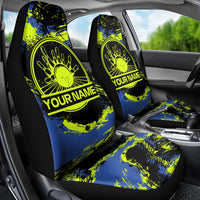 Abstract Blue and Yellow Bowling Ball Strike Design Car Seat Cover with Custom Name Print - Wonder Print Shop