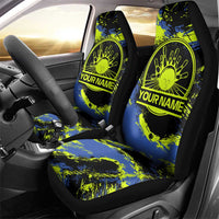 Abstract Blue and Yellow Bowling Ball Strike Design Car Seat Cover with Custom Name Print - Wonder Print Shop