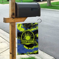 Abstract Blue and Yellow Bowling Ball Strike Design Garden Flag with Custom Name Print - Wonder Print Shop