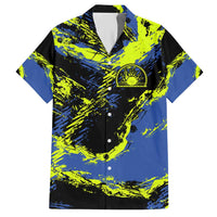 Abstract Blue and Yellow Bowling Ball Strike Design Hawaiian Shirt with Custom Name Print - Wonder Print Shop