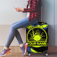 Abstract Blue and Yellow Bowling Ball Strike Design Luggage Cover with Custom Name Print - Wonder Print Shop