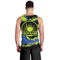 Abstract Blue and Yellow Bowling Ball Strike Design Men Tank Top with Custom Name Print - Wonder Print Shop