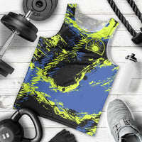 Abstract Blue and Yellow Bowling Ball Strike Design Men Tank Top with Custom Name Print - Wonder Print Shop