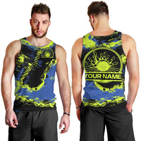 Abstract Blue and Yellow Bowling Ball Strike Design Men Tank Top with Custom Name Print - Wonder Print Shop