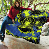 Abstract Blue and Yellow Bowling Ball Strike Design Quilt with Custom Name Print - Wonder Print Shop