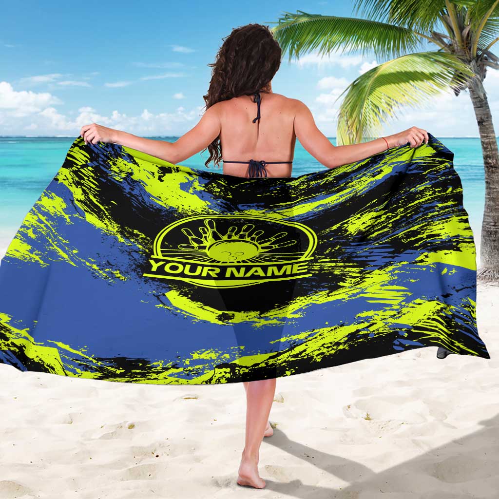 Abstract Blue and Yellow Bowling Ball Strike Design Sarong with Custom Name Print - Wonder Print Shop