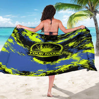 Abstract Blue and Yellow Bowling Ball Strike Design Sarong with Custom Name Print - Wonder Print Shop