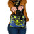 Abstract Blue and Yellow Bowling Ball Strike Design Shoulder Handbag with Custom Name Print - Wonder Print Shop