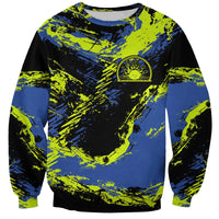 Abstract Blue and Yellow Bowling Ball Strike Design Sweatshirt with Custom Name Print - Wonder Print Shop