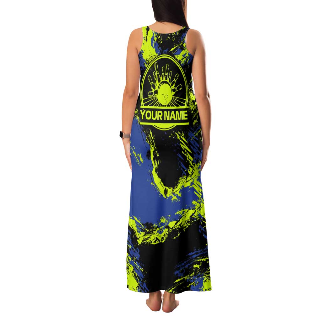 Abstract Blue and Yellow Bowling Ball Strike Design Tank Maxi Dress with Custom Name Print - Wonder Print Shop