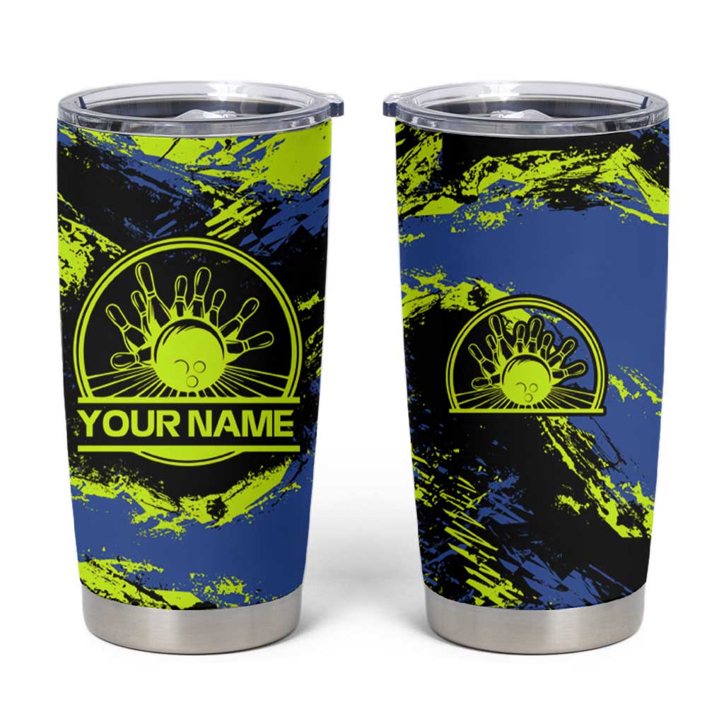 Abstract Blue and Yellow Bowling Ball Strike Design Tumbler Cup with Custom Name Print - Wonder Print Shop