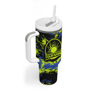 Abstract Blue and Yellow Bowling Ball Strike Design Tumbler With Handle with Custom Name Print - Wonder Print Shop