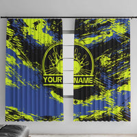 Abstract Blue and Yellow Bowling Ball Strike Design Window Curtain with Custom Name Print - Wonder Print Shop