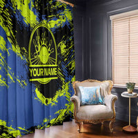 Abstract Blue and Yellow Bowling Ball Strike Design Window Curtain with Custom Name Print - Wonder Print Shop
