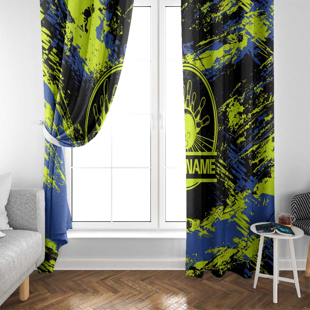 Abstract Blue and Yellow Bowling Ball Strike Design Window Curtain with Custom Name Print - Wonder Print Shop