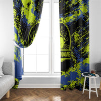 Abstract Blue and Yellow Bowling Ball Strike Design Window Curtain with Custom Name Print - Wonder Print Shop