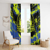 Abstract Blue and Yellow Bowling Ball Strike Design Window Curtain with Custom Name Print - Wonder Print Shop