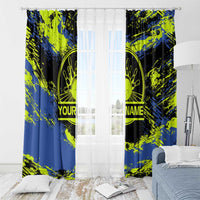 Abstract Blue and Yellow Bowling Ball Strike Design Window Curtain with Custom Name Print - Wonder Print Shop