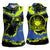 Abstract Blue and Yellow Bowling Ball Strike Design Women Sleeveless Polo Shirt with Custom Name Print - Wonder Print Shop