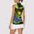Abstract Blue and Yellow Bowling Ball Strike Design Women Sleeveless Polo Shirt with Custom Name Print - Wonder Print Shop