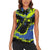Abstract Blue and Yellow Bowling Ball Strike Design Women Sleeveless Polo Shirt with Custom Name Print - Wonder Print Shop