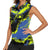 Abstract Blue and Yellow Bowling Ball Strike Design Women Sleeveless Polo Shirt with Custom Name Print - Wonder Print Shop