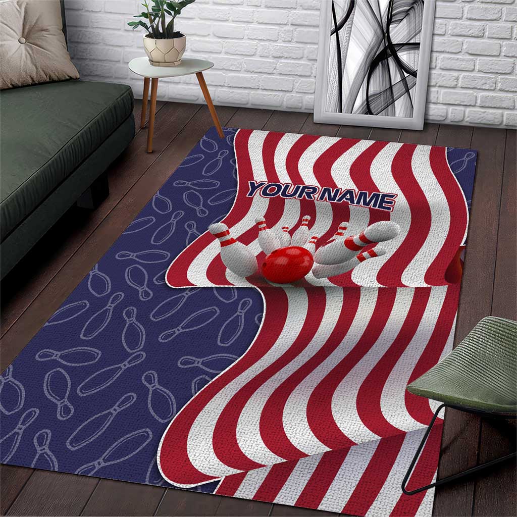American Flag Bowling Pin Strike Graphic Area Rug with Custom Name and Pattern Background - Wonder Print Shop
