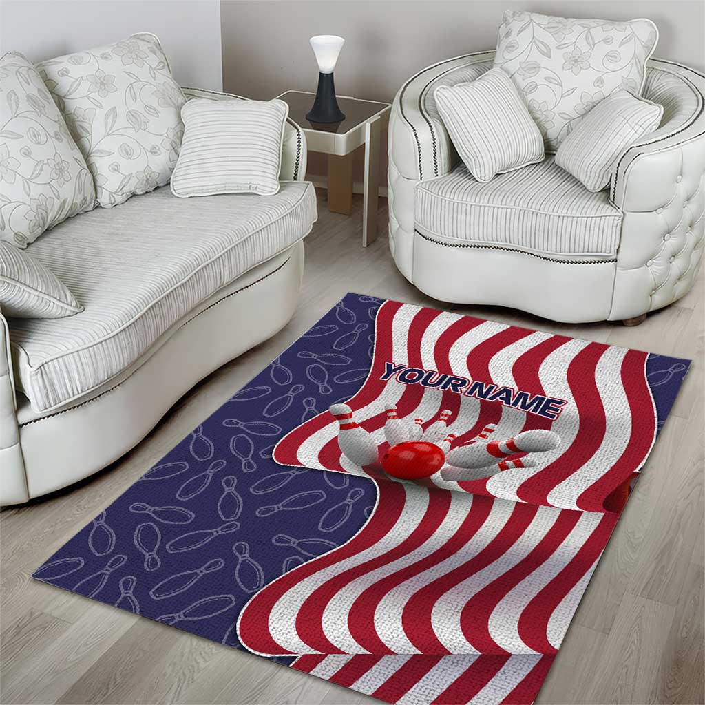 American Flag Bowling Pin Strike Graphic Area Rug with Custom Name and Pattern Background - Wonder Print Shop