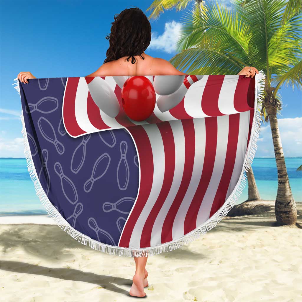 American Flag Bowling Pin Strike Graphic Beach Blanket with Custom Name and Pattern Background - Wonder Print Shop
