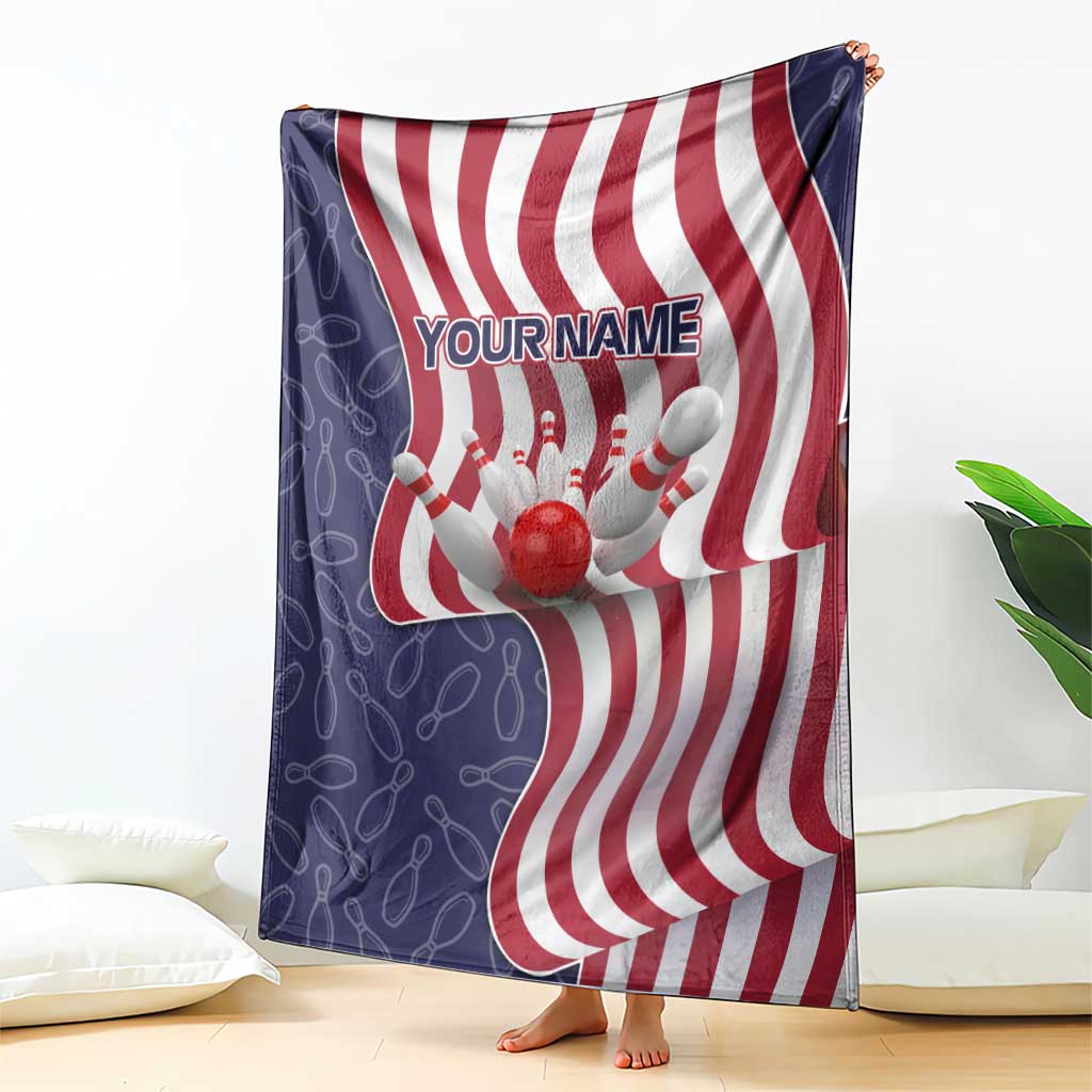 American Flag Bowling Pin Strike Graphic Blanket with Custom Name and Pattern Background - Wonder Print Shop