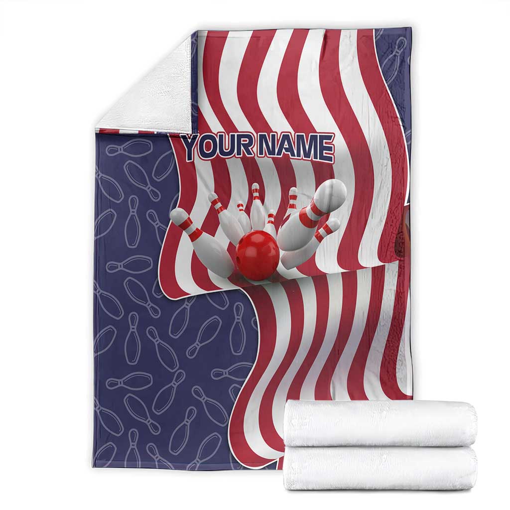 American Flag Bowling Pin Strike Graphic Blanket with Custom Name and Pattern Background - Wonder Print Shop