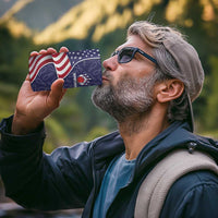 American Flag Bowling Pin Strike Graphic 4 in 1 Can Cooler Tumbler with Custom Name and Pattern Background - Wonder Print Shop