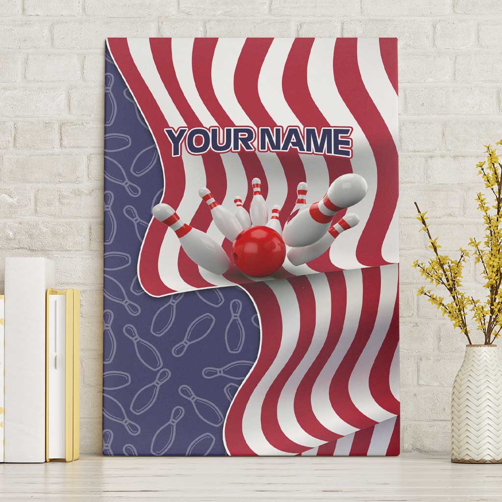 American Flag Bowling Pin Strike Graphic Canvas Wall Art with Custom Name and Pattern Background - Wonder Print Shop