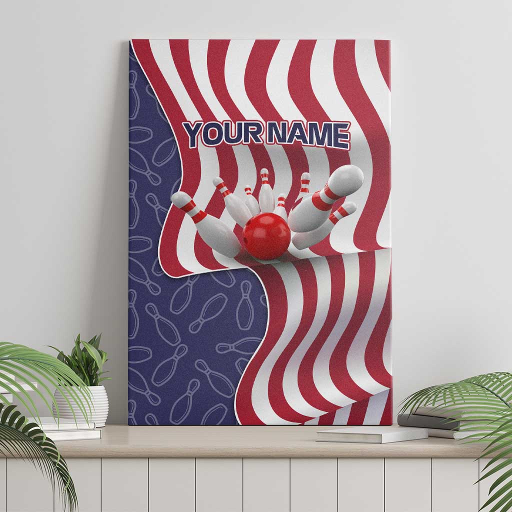 American Flag Bowling Pin Strike Graphic Canvas Wall Art with Custom Name and Pattern Background - Wonder Print Shop