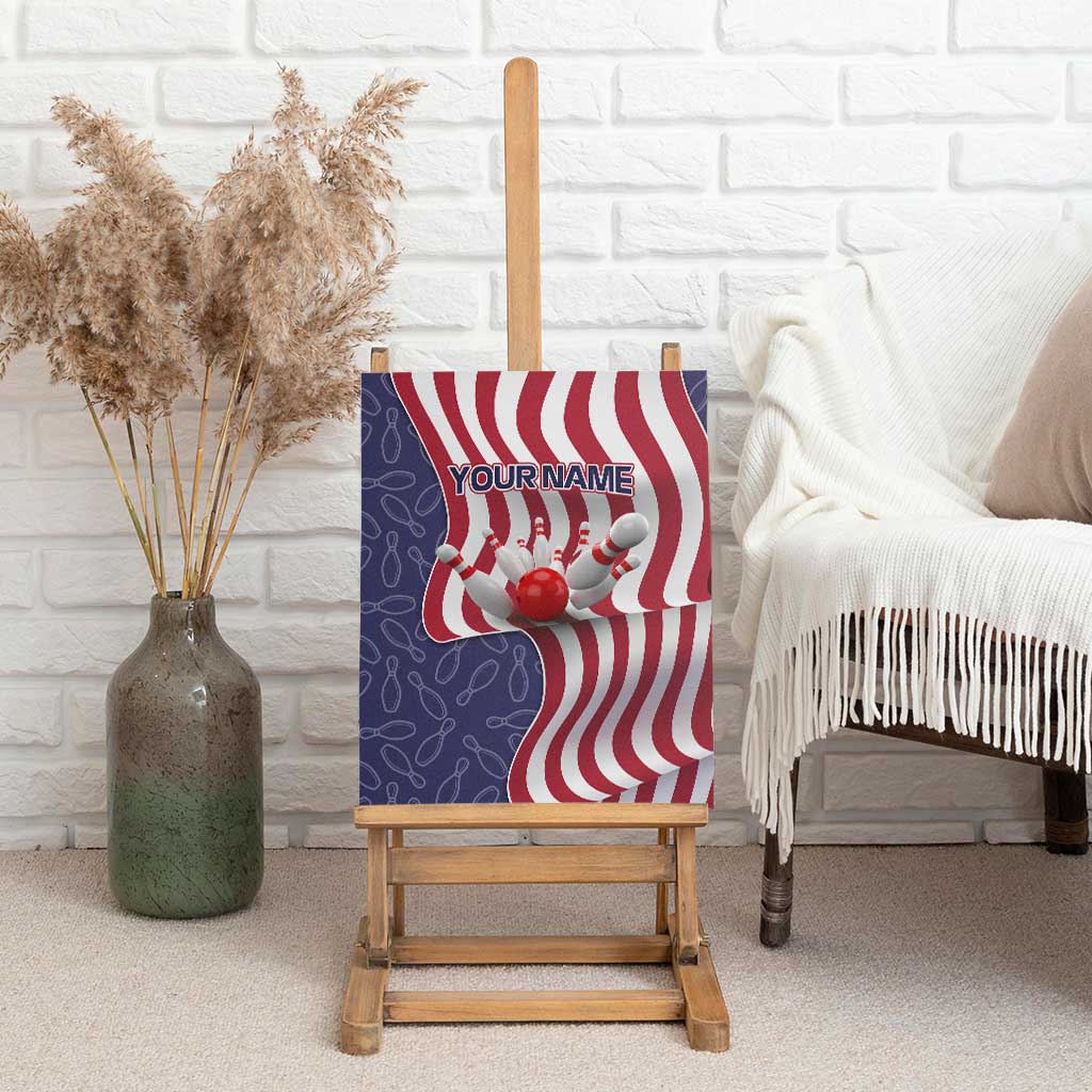 American Flag Bowling Pin Strike Graphic Canvas Wall Art with Custom Name and Pattern Background - Wonder Print Shop