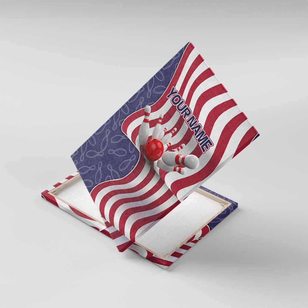 American Flag Bowling Pin Strike Graphic Canvas Wall Art with Custom Name and Pattern Background - Wonder Print Shop