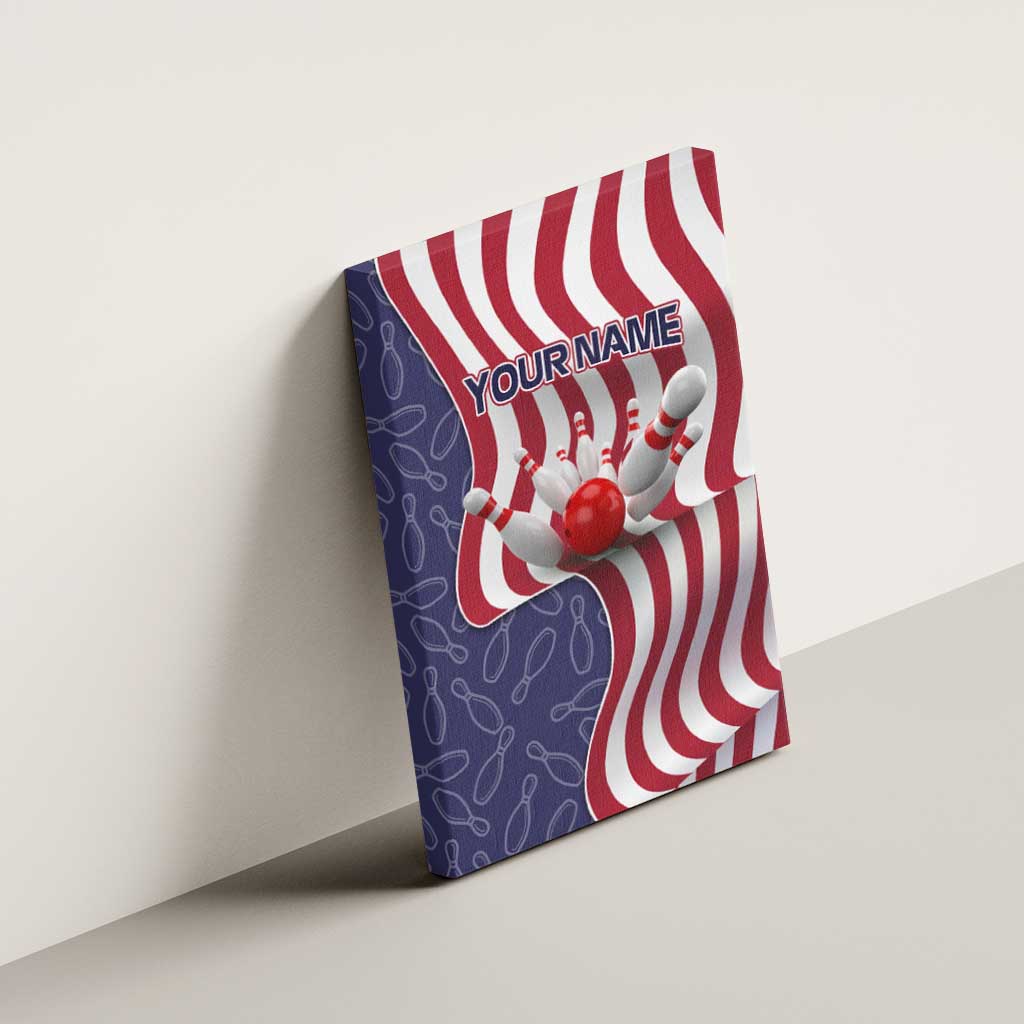 American Flag Bowling Pin Strike Graphic Canvas Wall Art with Custom Name and Pattern Background - Wonder Print Shop