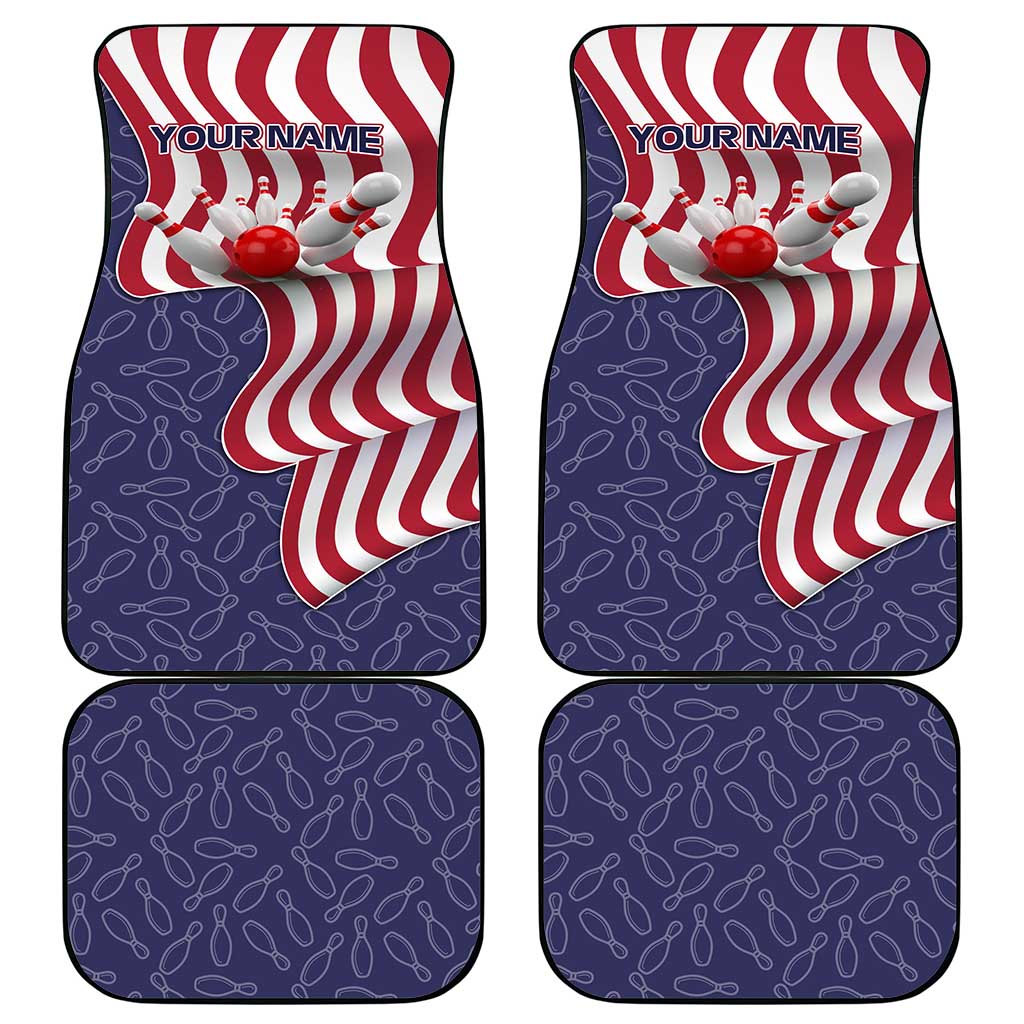 American Flag Bowling Pin Strike Graphic Car Mats with Custom Name and Pattern Background - Wonder Print Shop