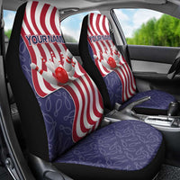 American Flag Bowling Pin Strike Graphic Car Seat Cover with Custom Name and Pattern Background - Wonder Print Shop