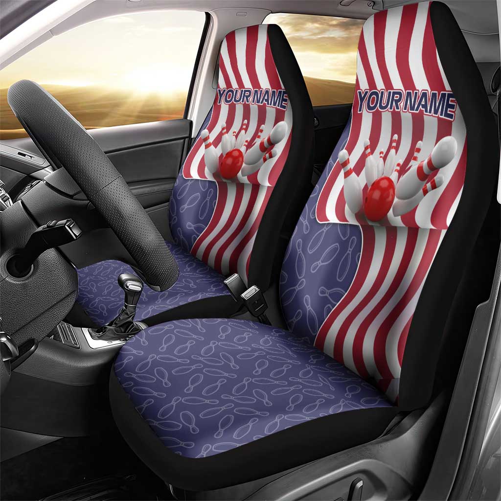 American Flag Bowling Pin Strike Graphic Car Seat Cover with Custom Name and Pattern Background - Wonder Print Shop