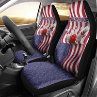 American Flag Bowling Pin Strike Graphic Car Seat Cover with Custom Name and Pattern Background - Wonder Print Shop