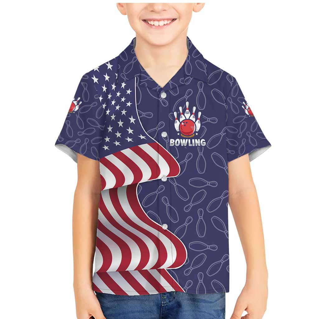 American Flag Bowling Pin Strike Graphic Family Matching Mermaid Dress and Hawaiian Shirt with Custom Name and Pattern Background - Wonder Print Shop