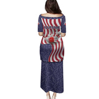 American Flag Bowling Pin Strike Graphic Family Matching Puletasi and Hawaiian Shirt with Custom Name and Pattern Background - Wonder Print Shop