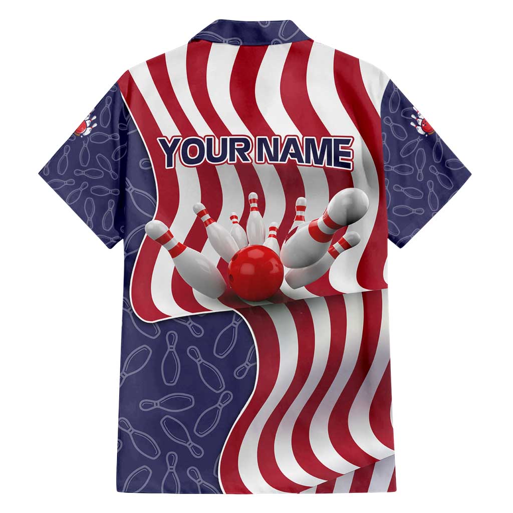 American Flag Bowling Pin Strike Graphic Family Matching Summer Maxi Dress and Hawaiian Shirt with Custom Name and Pattern Background - Wonder Print Shop