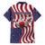 American Flag Bowling Pin Strike Graphic Family Matching Summer Maxi Dress and Hawaiian Shirt with Custom Name and Pattern Background - Wonder Print Shop