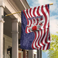 American Flag Bowling Pin Strike Graphic Garden Flag with Custom Name and Pattern Background - Wonder Print Shop