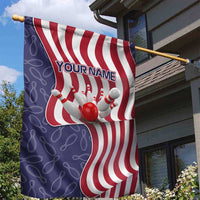 American Flag Bowling Pin Strike Graphic Garden Flag with Custom Name and Pattern Background - Wonder Print Shop